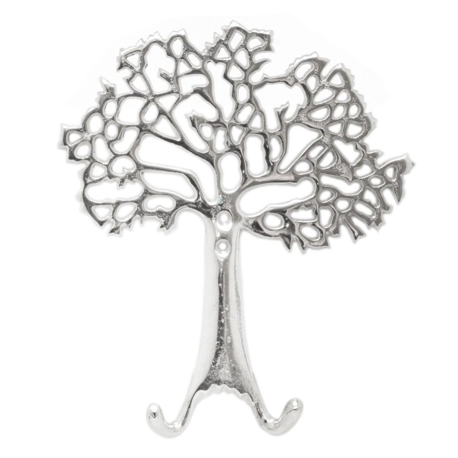 Home Accessories Carousel Shop Shelving & Hooks | Stunning Aluminium Tree Of Life Wall Hook | Wall Mounted Coat Hanger Pegs | Decorative Silver Metal Wall Door Hooks