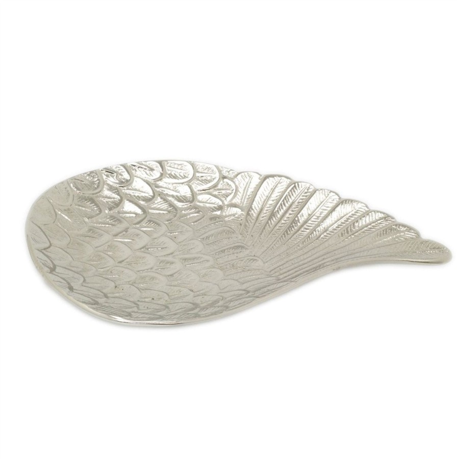 Home Accessories Carousel Shop Decorative Accessories | Exquisite Silver Aluminium Angel Wing Display Dish | Feather Trinket Vanity Tray