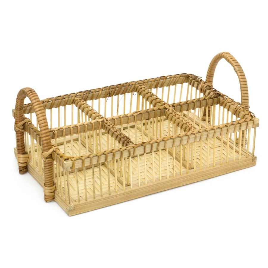 Home Accessories Carousel Shop Boxes & Baskets | 6 Section Bamboo Tray Caddy Storage Cutlery Caddy | Condiment Caddy Napkin Holder | Cutlery Holder Organiser