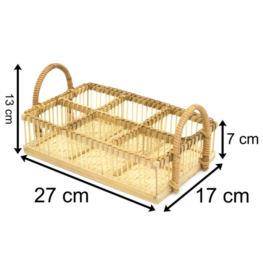 Home Accessories Carousel Shop Boxes & Baskets | 6 Section Bamboo Tray Caddy Storage Cutlery Caddy | Condiment Caddy Napkin Holder | Cutlery Holder Organiser