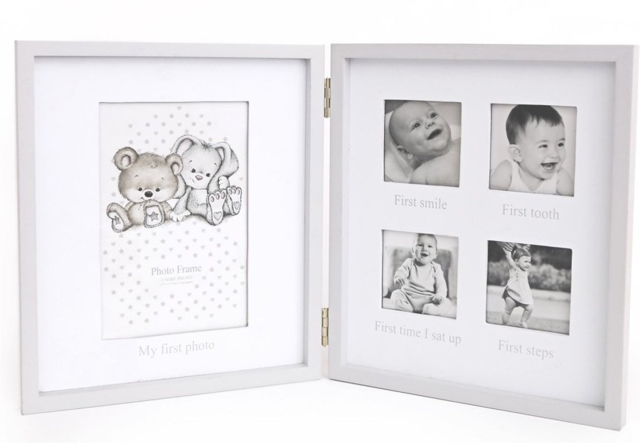 Home Accessories Carousel Shop Photo Frames | Baby 4 Aperture Double Wooden Photo Picture Frame ~ Adorable My Firsts Photo Picture Frame