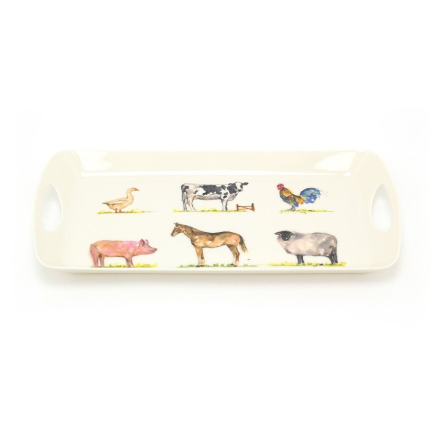 Kitchen & Dining Carousel Shop | 40Cm Country Life The Farmyard Carry Tray | Animal Design Rectangle Tray Serving Tray | Melamine Country Kitchen Tea Coffee Tray