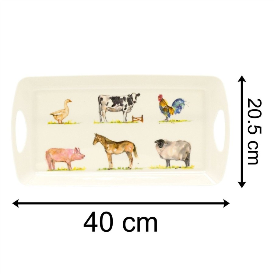 Kitchen & Dining Carousel Shop | 40Cm Country Life The Farmyard Carry Tray | Animal Design Rectangle Tray Serving Tray | Melamine Country Kitchen Tea Coffee Tray