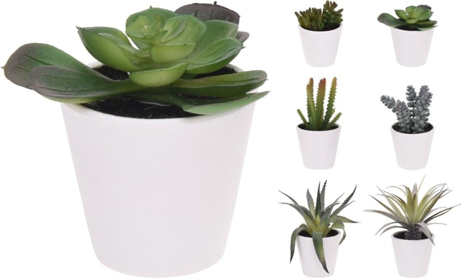 Home Accessories Carousel Shop Vases, Planters & Faux Flowers | Artificial Fake Succulent Plant With Decorative Pot ~ Design Varies, One Supplied