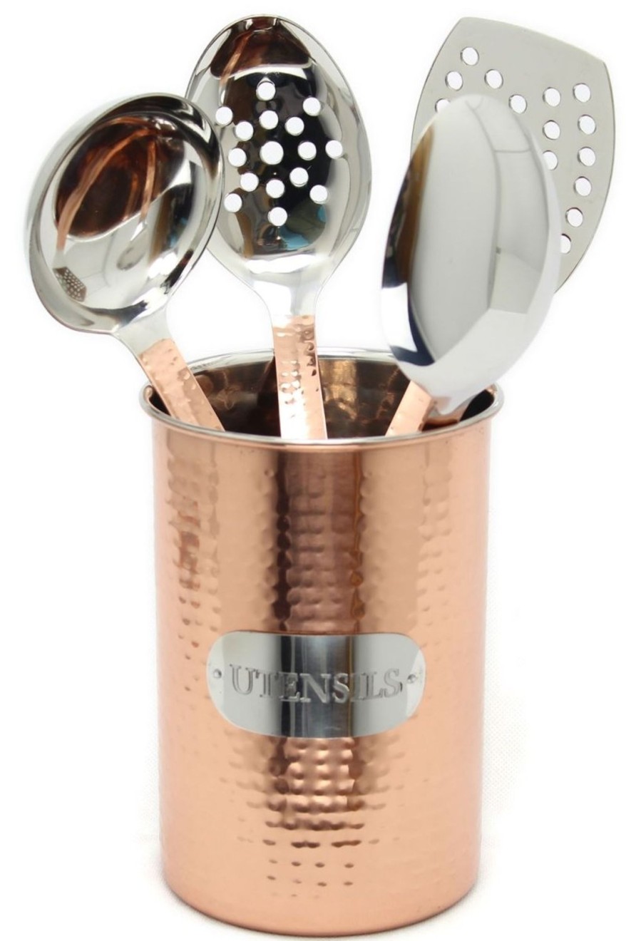 Kitchen & Dining Carousel Shop | Sturdy Hammered Metal Copper Kitchen Utensil Holder