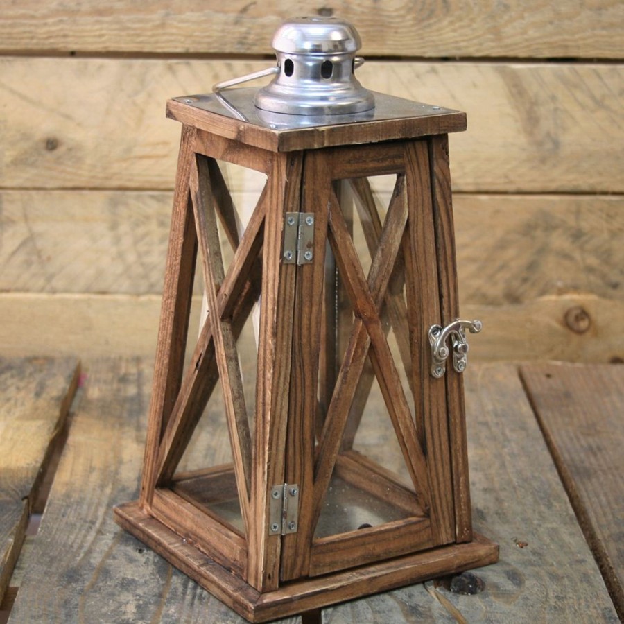 Celebrations Carousel Shop | Nautical Tapered Dark Wooden Hurricane Candle Lantern 30Cm X 15Cm