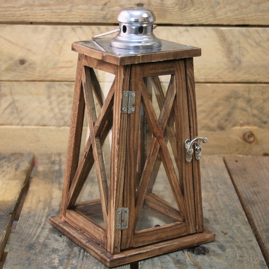 Home Accessories Carousel Shop Candlesticks, Holders & Lanterns | Nautical Tapered Dark Wooden Hurricane Candle Lantern 30Cm X 15Cm