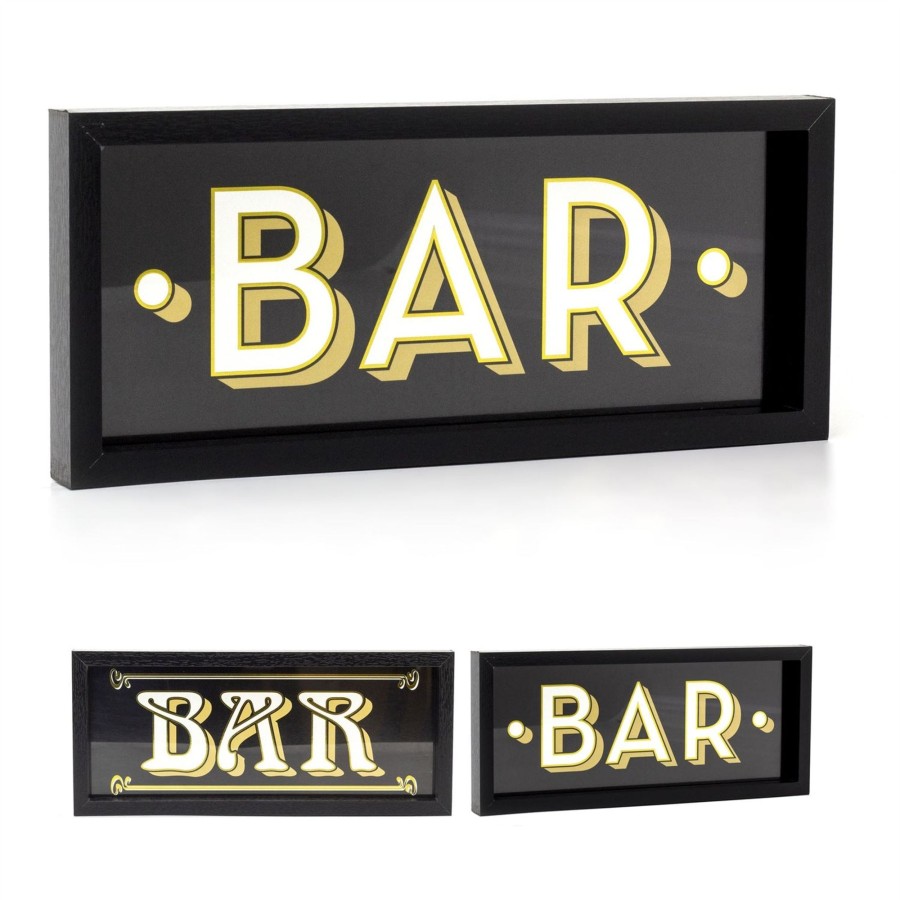 Home Accessories Carousel Shop Wall Decor & Mirrors | Wooden Black & Gold Art Deco Bar Sign | Vintage Style Drinks Bar Plaque Wall Art