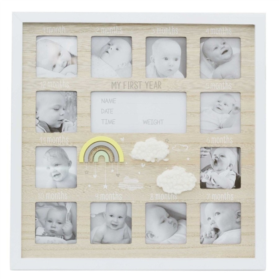 Home Accessories Carousel Shop Photo Frames | My 1St Year Keepsake Baby Photo Frame 12 Aperture Wooden New Baby Picture Frame