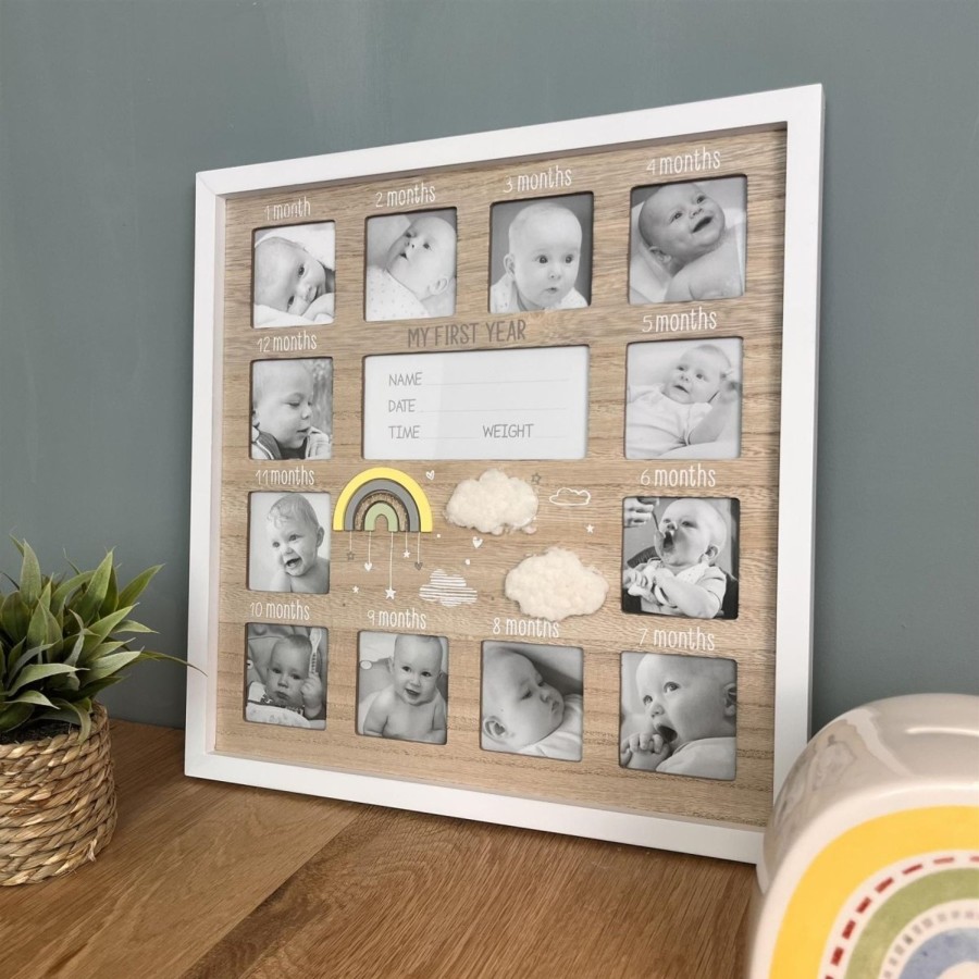 Home Accessories Carousel Shop Photo Frames | My 1St Year Keepsake Baby Photo Frame 12 Aperture Wooden New Baby Picture Frame