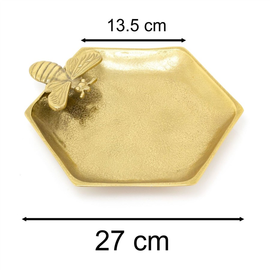 Home Accessories Carousel Shop Decorative Accessories | Gold Tone Honeycomb Bee Tray Display Tray Candle Tray | Aluminium Beehive Trinket Tray Jewellery Dish | Gold Metal Hexagon Bee Dish Key Bowl