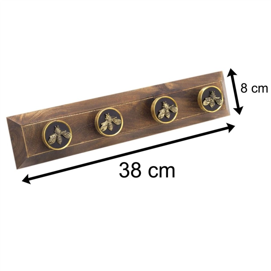 Home Accessories Carousel Shop Shelving & Hooks | 38Cm Wooden Honey Bee Wall Hooks | Wall Mounted Bumble Bee Coat Hooks | Decorative Coat Pegs Multi Purpose Wall Hooks