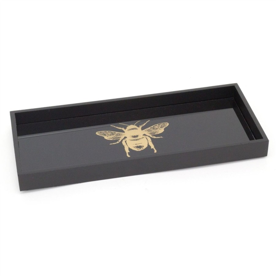 Home Accessories Carousel Shop Decorative Accessories | 33Cm Black And Gold Bee Display Tray Candle Tray | Wooden Trinket Tray Jewellery Dish | Rectangle Wood Display Dish - Single Bee