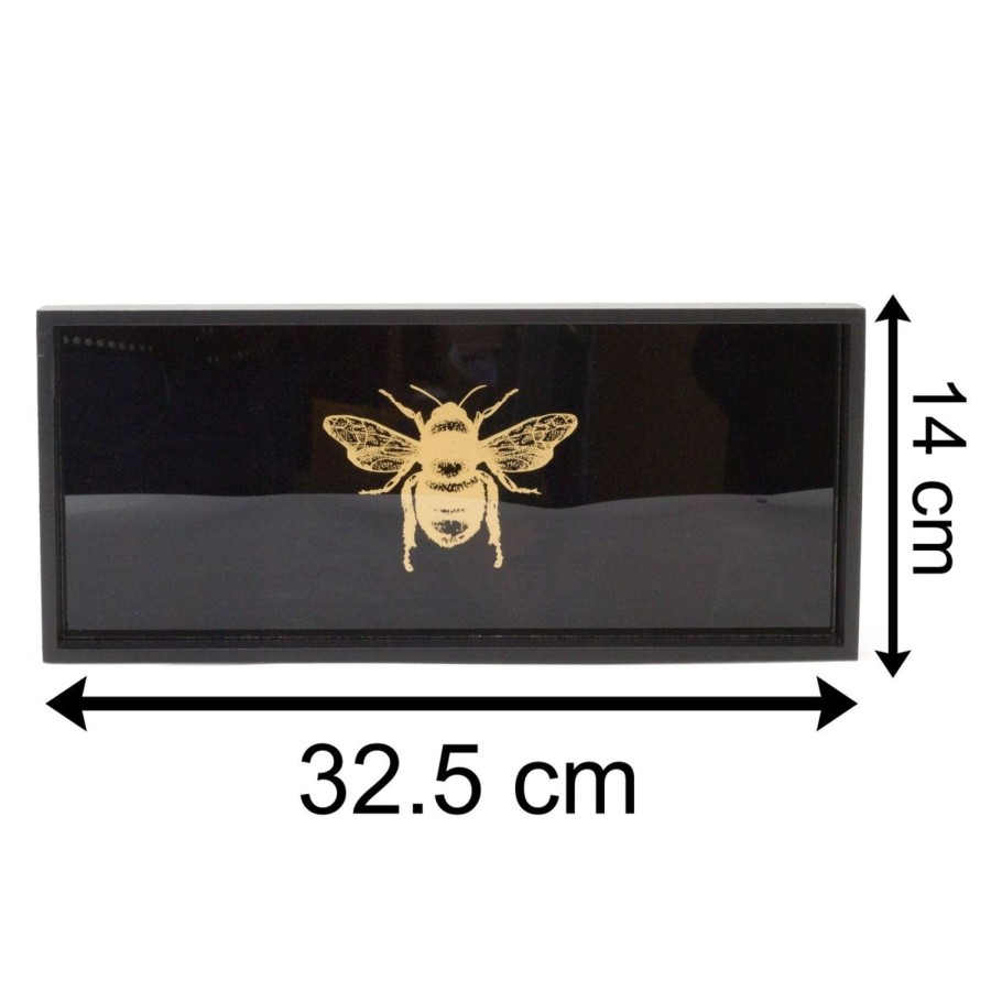 Home Accessories Carousel Shop Decorative Accessories | 33Cm Black And Gold Bee Display Tray Candle Tray | Wooden Trinket Tray Jewellery Dish | Rectangle Wood Display Dish - Single Bee