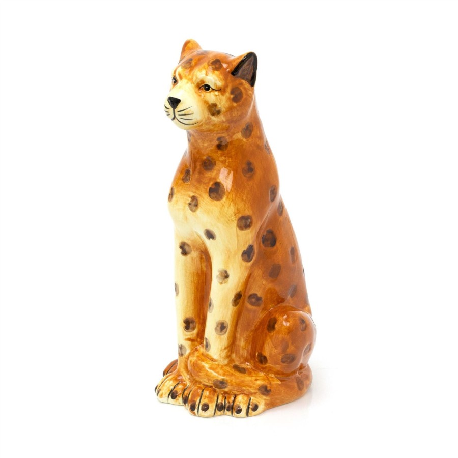 Home Accessories Carousel Shop Ornaments | Retro Ceramic Leopard Ornament Figurine | Vintage Style Cheetah Big Cat Statue