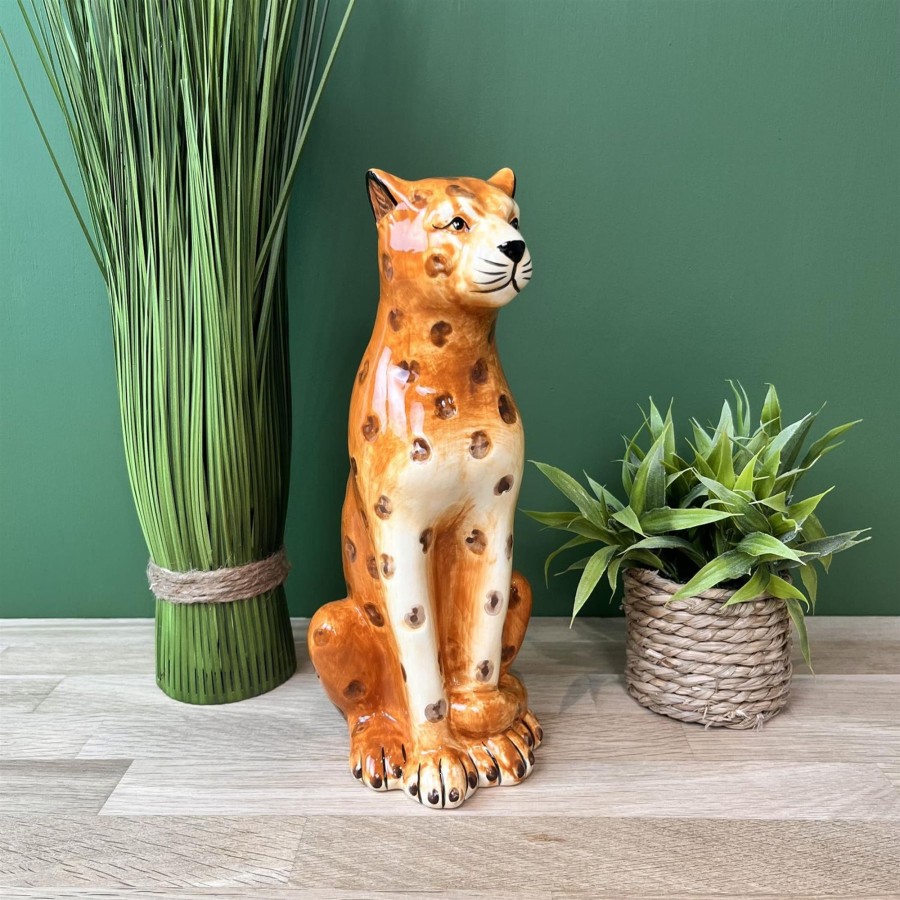 Home Accessories Carousel Shop Ornaments | Retro Ceramic Leopard Ornament Figurine | Vintage Style Cheetah Big Cat Statue