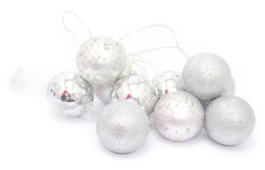 Celebrations Carousel Shop | 10 Piece Led Silver Bauble Ball Garland Light String Chain Christmas Decoration