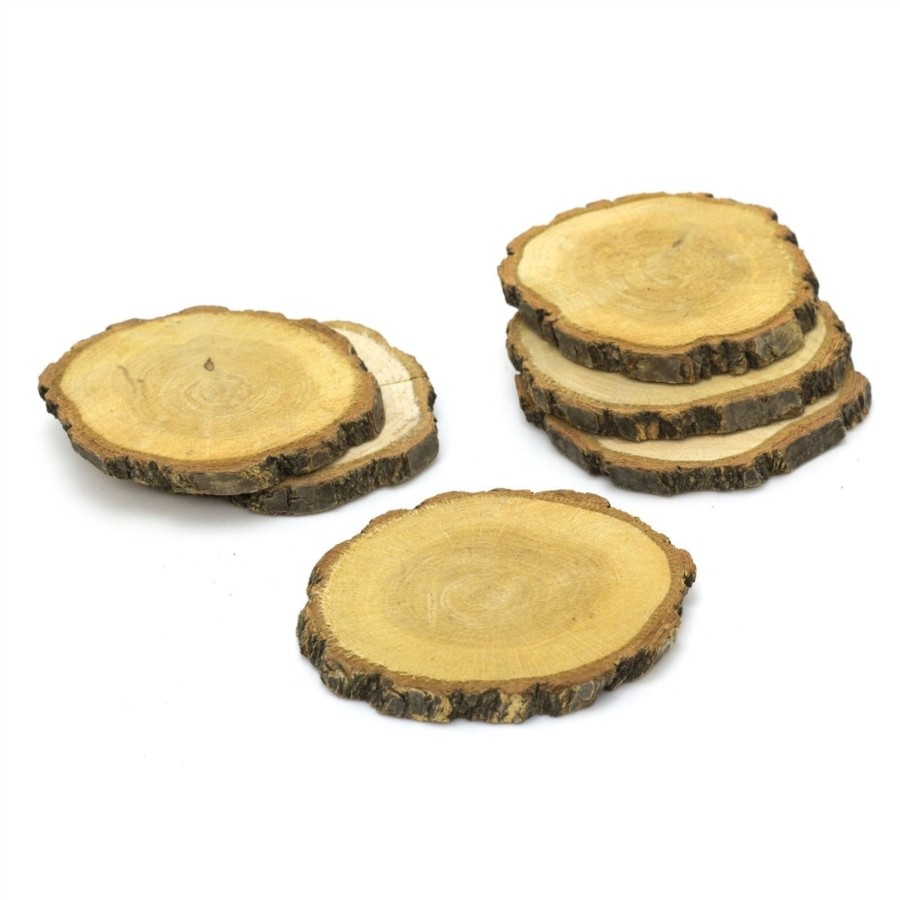 Kitchen & Dining Carousel Shop | Set Of 6 Natural Wood Tree Log Slices | Rustic Wedding Decorations Candle Stand | Drinks Coasters