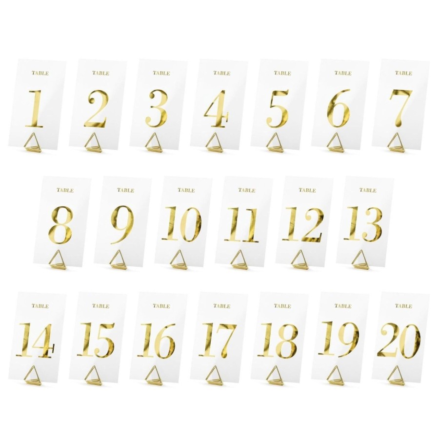 Celebrations Carousel Shop | 1-20 Transparent Table Number Sign Cards | Gold Wedding Table Numbers | Wedding Table Decoration