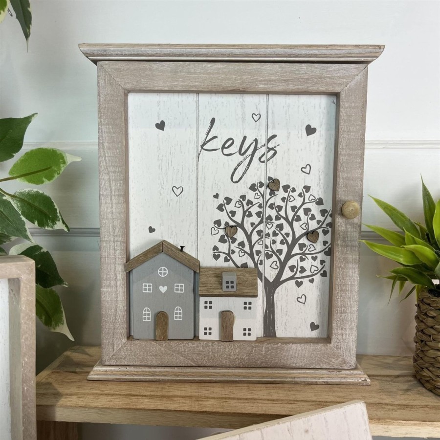 Home Accessories Carousel Shop Shelving & Hooks | Shabby Chic Wooden Wall Mounted Key Box | Key Cabinet 6 Hooks Key Cupboard | Magnetic Key Holder