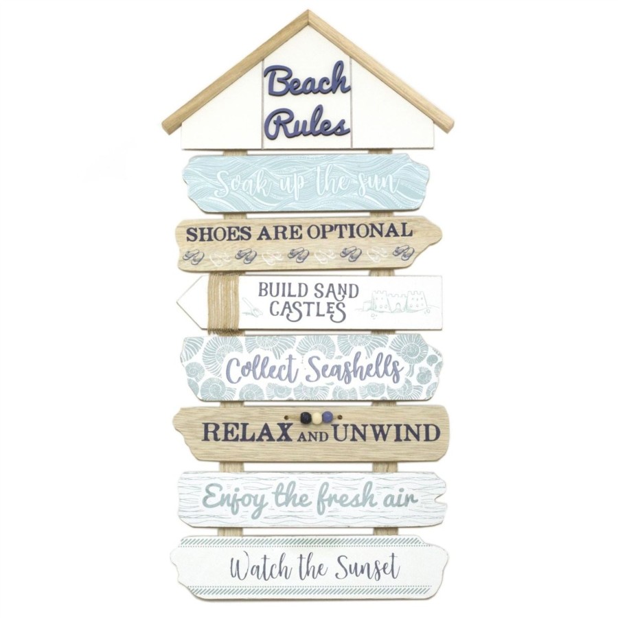 Home Accessories Carousel Shop Wall Decor & Mirrors | 50.5 Cm Beach Rules Wooden Sign Nautical Decor Wall Art - Decorative Coastal Wall Mounted Beach Hut Plaque