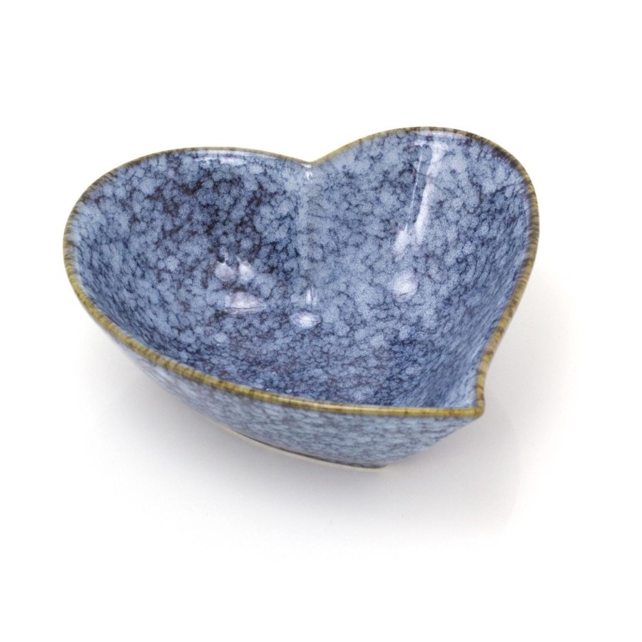 Home Accessories Carousel Shop Decorative Accessories | 17Cm Decorative Love Heart Trinket Dish Vanity Bowl | Blue Speckled Glaze Stoneware Heart Display Bowl | Heart Shaped Dish Ornament Key Bowl Jewellery Dish