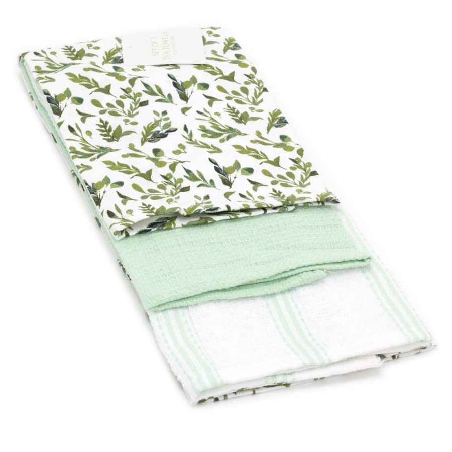 Kitchen & Dining Carousel Shop | Set Of 3 Olive Grove Multi-Purpose Kitchen Tea Towel | Green Soft Absorbent Dish Drying Cloth Set | Kitchen Towels Cotton Bar Towels