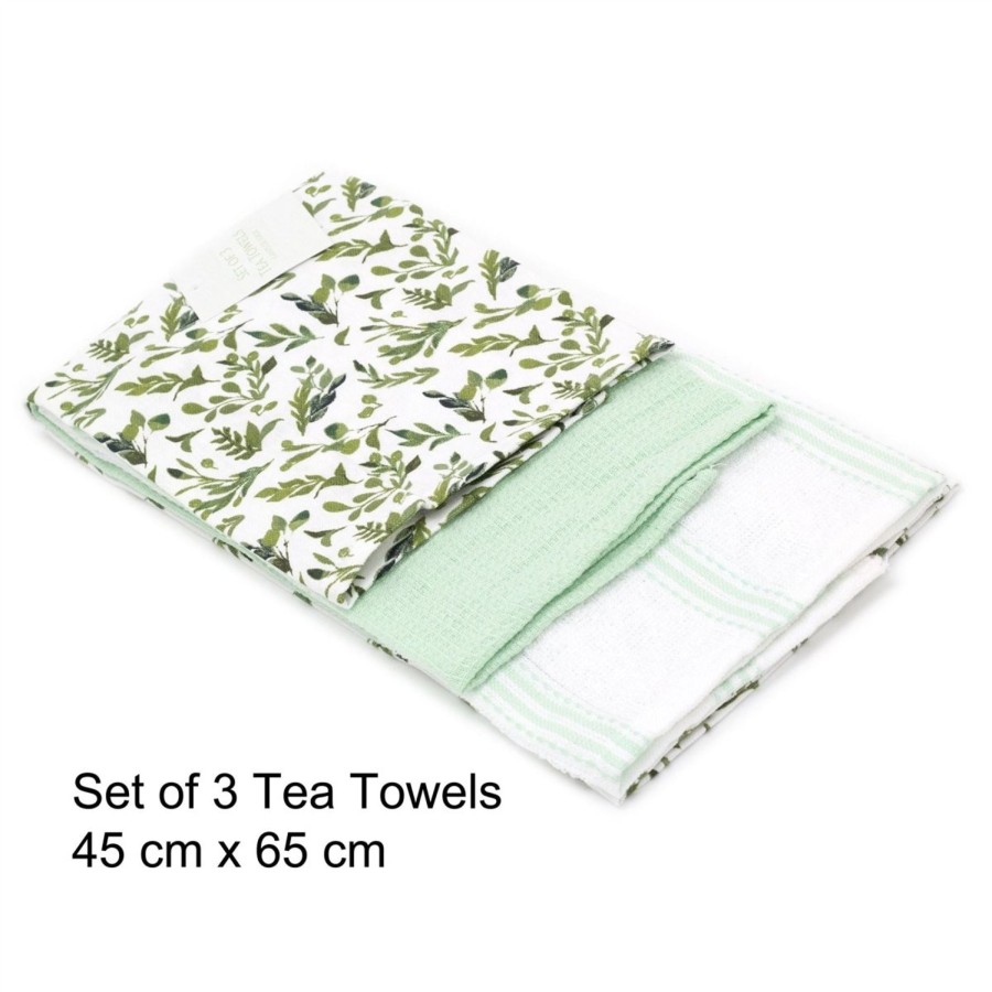 Kitchen & Dining Carousel Shop | Set Of 3 Olive Grove Multi-Purpose Kitchen Tea Towel | Green Soft Absorbent Dish Drying Cloth Set | Kitchen Towels Cotton Bar Towels