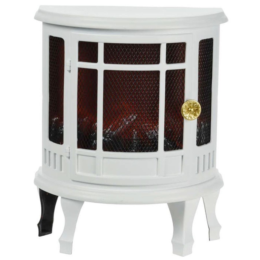 Home Accessories Carousel Shop Decorative Accessories | Vintage Style White Led Fireplace Lantern | Battery Operated White Artificial Log Fireplace Flame Lantern | Decorative Flameless Led Fire Place Lantern With Timer