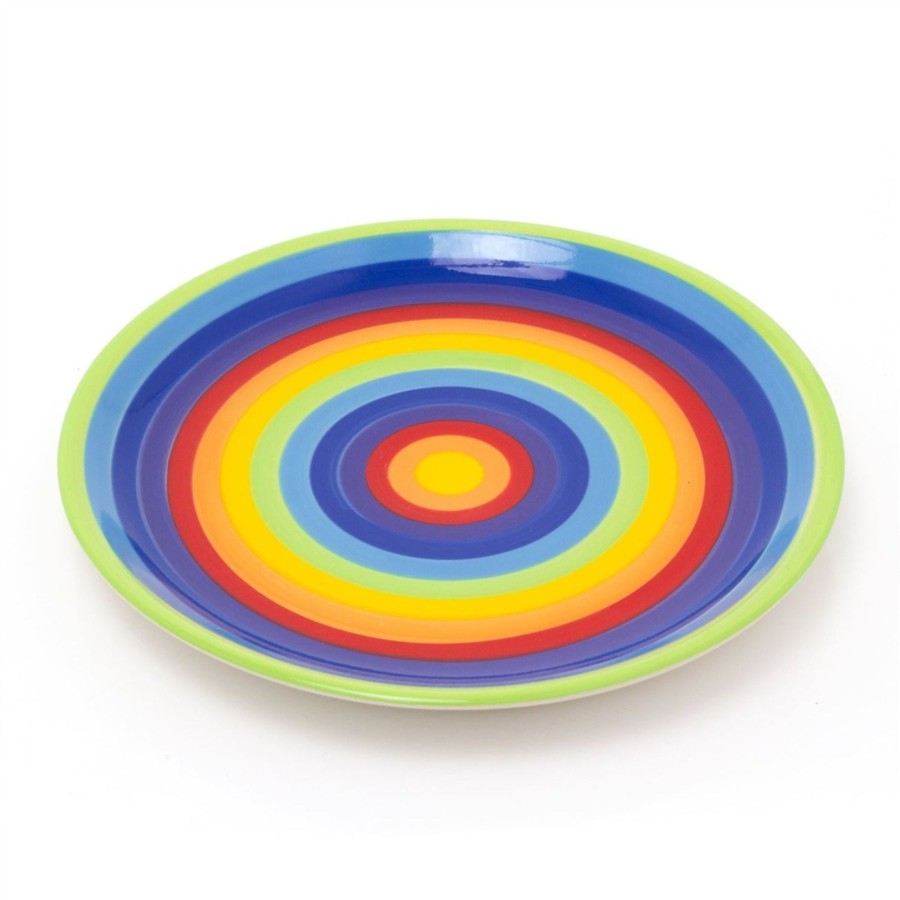 Kitchen & Dining Carousel Shop | 26Cm Hand Painted Rainbow Stripe Dinner Plate | Multicoloured Round Ceramic Plate | Large Kitchen Dining Plate Rainbow Tableware