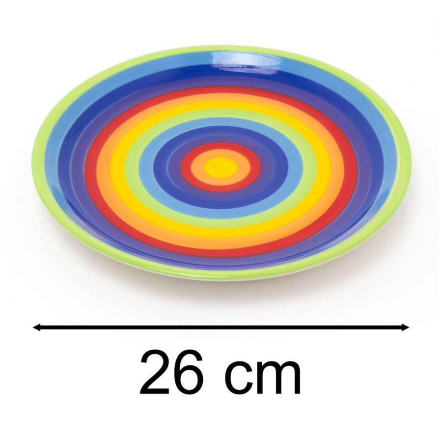 Kitchen & Dining Carousel Shop | 26Cm Hand Painted Rainbow Stripe Dinner Plate | Multicoloured Round Ceramic Plate | Large Kitchen Dining Plate Rainbow Tableware