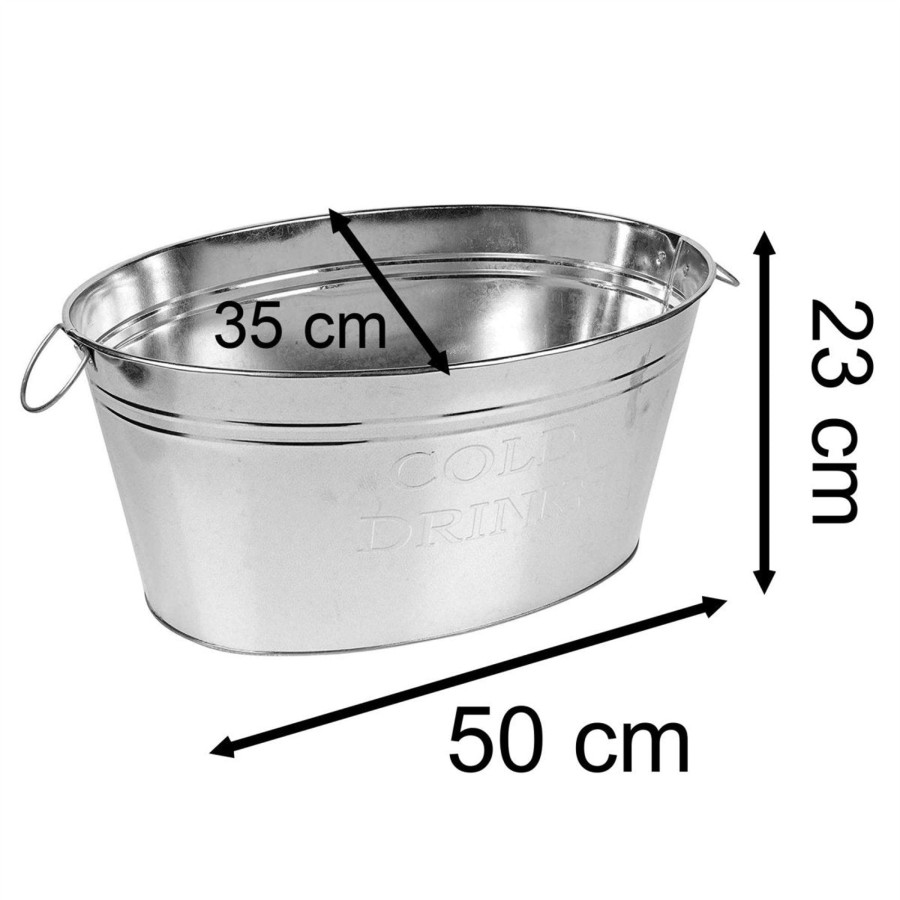 Kitchen & Dining Carousel Shop | Large Oval Metal Drinks Pail | Party Ice Bucket Cooler With Handles - 20L