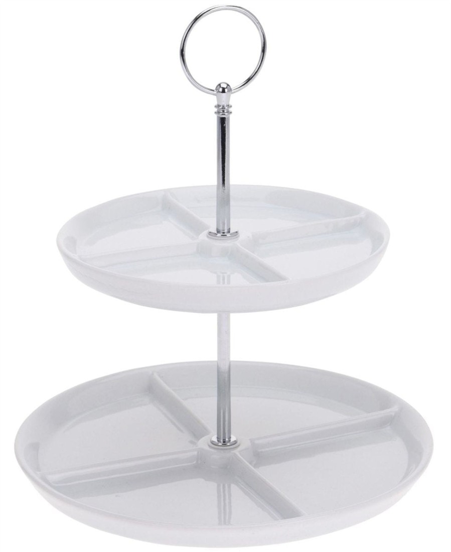 Kitchen & Dining Carousel Shop | 2 Tier Cake Stand - Porcelain Display Food Stand, Dessert Cake Tower Stand, 2 Layers Afternoon Tea Stands