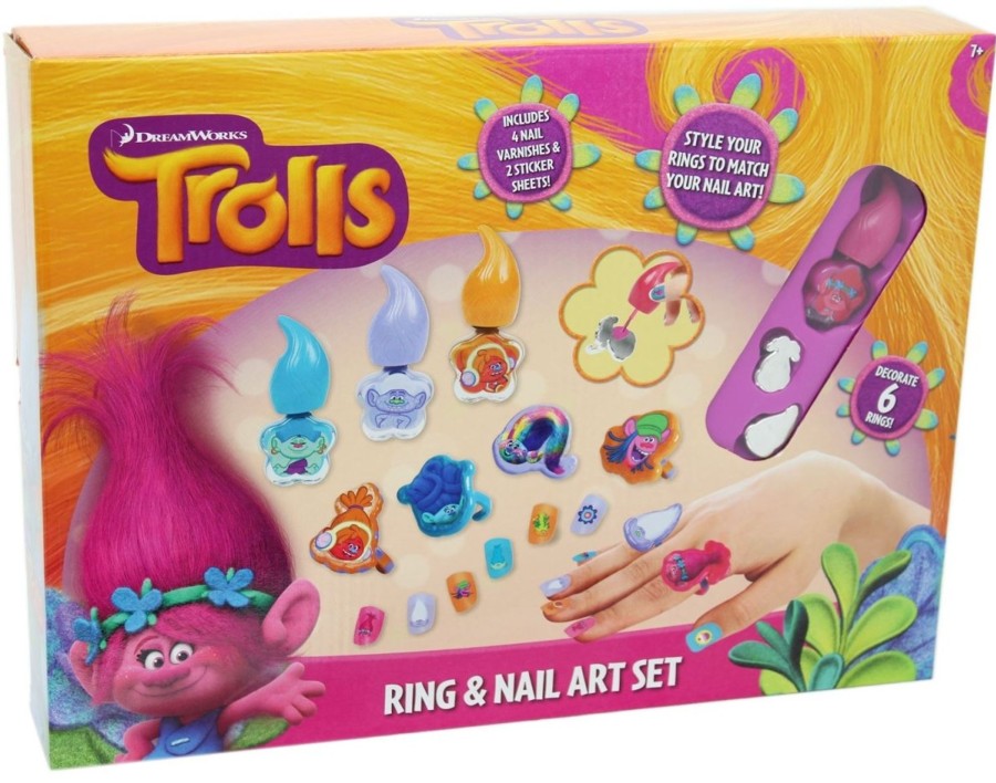 Baby & Child Carousel Shop Arts & Crafts | Dreamworks Trolls Ring And Nail Art Set Set - With Children'S Nail Varnish, Nail Stickers, Rings And Earrings