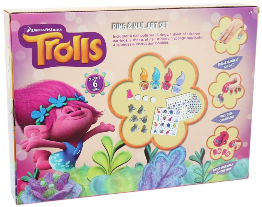 Baby & Child Carousel Shop Arts & Crafts | Dreamworks Trolls Ring And Nail Art Set Set - With Children'S Nail Varnish, Nail Stickers, Rings And Earrings