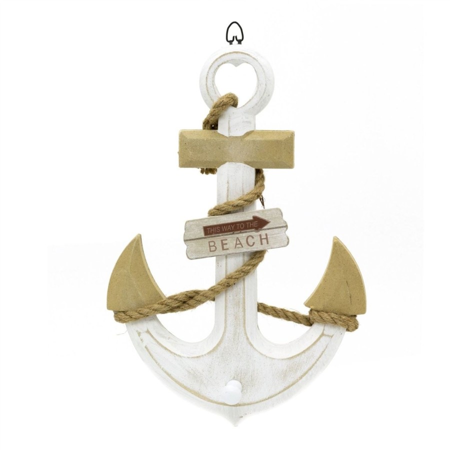 Home Accessories Carousel Shop Shelving & Hooks | Nautical Wooden Anchor Plaque & Beach Sign | Wall Mounted Boat Anchor Hook