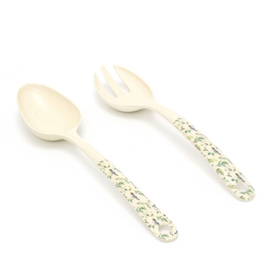 Kitchen & Dining Carousel Shop | Set Of 2 Olive Grove Bamboo Salad Servers | Eco Friendly Salad Fork Salad Spoon | Kitchen Serving Utensils