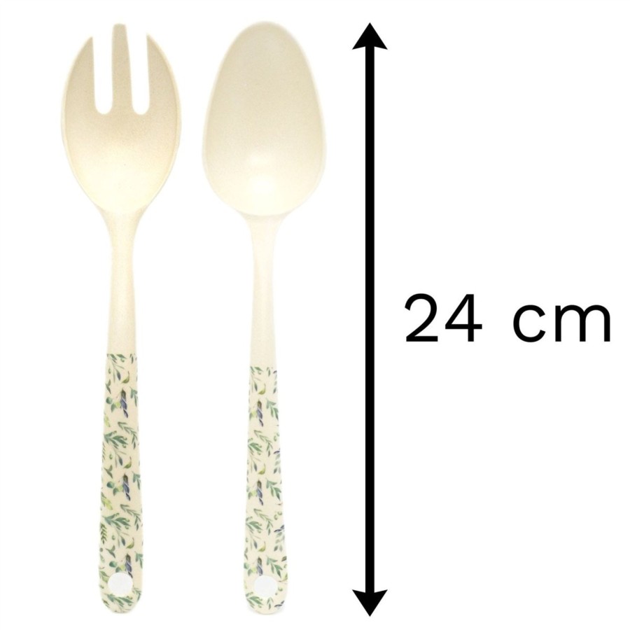 Kitchen & Dining Carousel Shop | Set Of 2 Olive Grove Bamboo Salad Servers | Eco Friendly Salad Fork Salad Spoon | Kitchen Serving Utensils