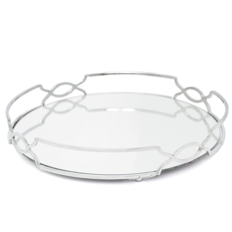 Home Accessories Carousel Shop Candle Plates | Art Deco Silver Mirrored Tray | 30Cm Decorative Candle Tray Holder - Perfume Display Organiser, Table Centrepiece Decorative Tray