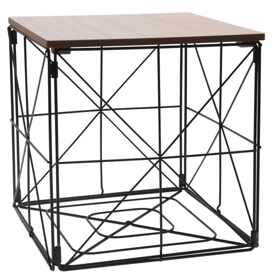 Home Accessories Carousel Shop Side Tables | Square Folding Metal Black Wire Side Table | Modern Storage Table Foldable End Table | Fold Up Wire Bedside Table With Storage - 29Cm