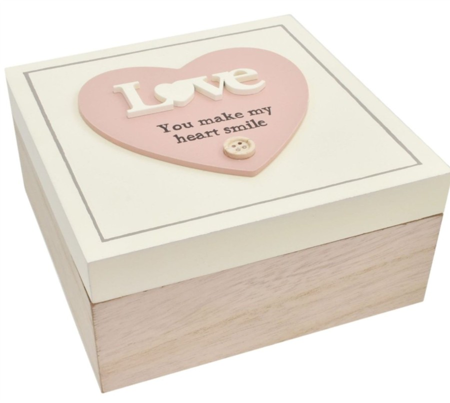 Home Accessories Carousel Shop Boxes & Baskets | Beautiful Wooden Trinket Keepsake Storage Box With Hearts - Love You Make My Heart Smile