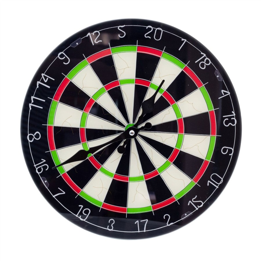 Home Accessories Carousel Shop Clocks | Novelty Round Glass Dartboard Clock | Dart Board Shaped Wall Clock - Darts Gift