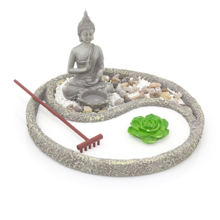 Home Accessories Carousel Shop Decorative Accessories | Yin Yang Round Buddha Zen Garden Set | Miniature Desktop Zen Garden Buddha Tealight Candle Holder | Buddha Ornaments Buddha Statue Spiritual Decor - 26Cm