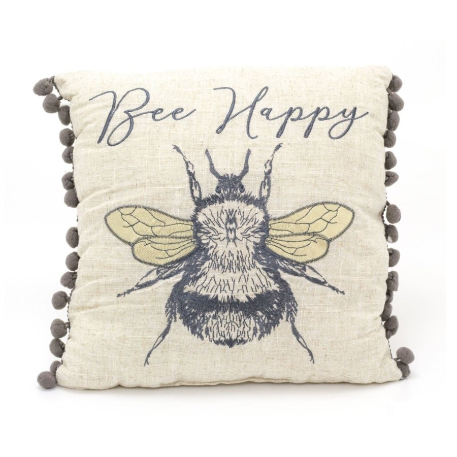 Home Accessories Carousel Shop Soft Furnishings & Rugs | Bee Happy Pompom Scatter Cushion | Honey Bee Fabric Filled Sofa Cushion | Bumble Bee Bed Throw Pillow With Cover - 31Cm