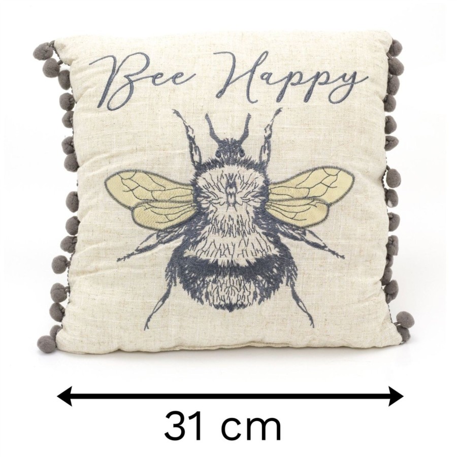 Home Accessories Carousel Shop Soft Furnishings & Rugs | Bee Happy Pompom Scatter Cushion | Honey Bee Fabric Filled Sofa Cushion | Bumble Bee Bed Throw Pillow With Cover - 31Cm