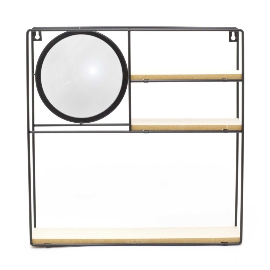 Home Accessories Carousel Shop Shelving & Hooks | Black Industrial Style 3 Tier Wooden Shelves With Mirror | Double Shelf Rack Display Rack Organiser | Square Shelf Storage Unit