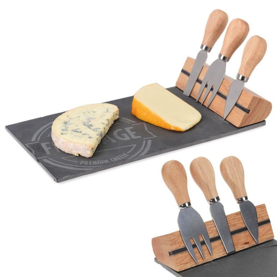 Kitchen & Dining Carousel Shop | Beautiful Slate Cheese Board With Knives Set | Cheese Platter Knife Set Slate Serving Platter Set | Charcuterie Platter And Serving Meat Board | 30X15Cm