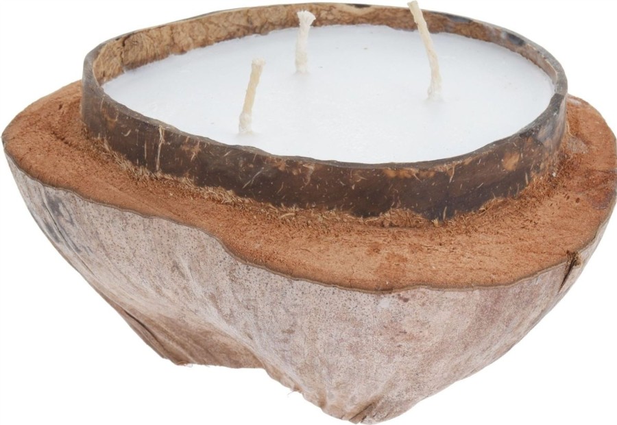 Home Accessories Carousel Shop Candles & Tealights | Palm Tree Coconut Shell Multi Wick Tropical Wax Candle Table Decoration - Scented 3 Wick Candle ~ Fragrance May Vary