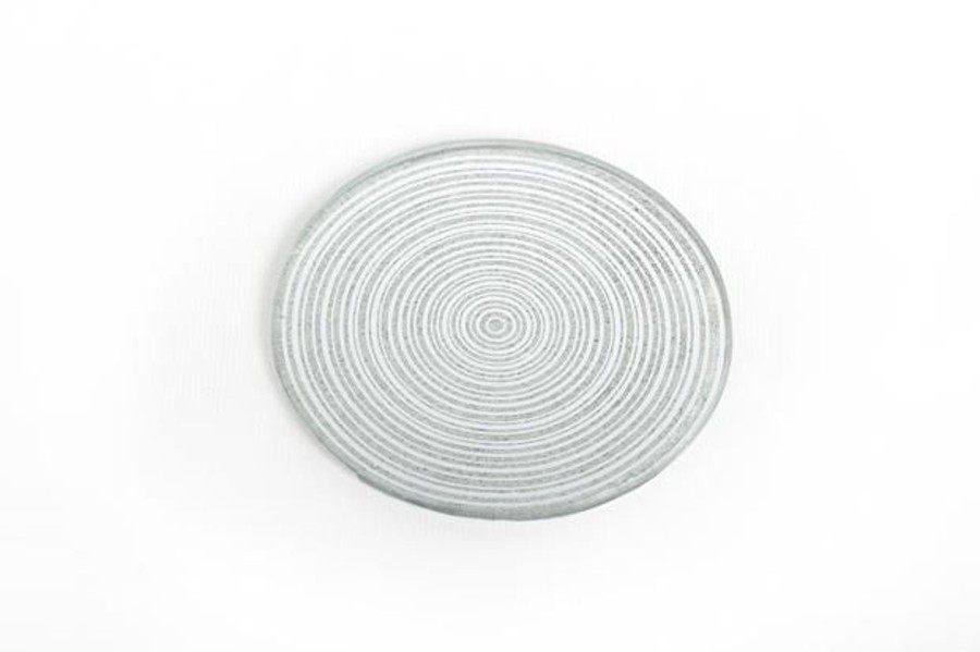 Kitchen & Dining Carousel Shop | Metallic Silver Glitter Glass Candle Plate Holder Coaster