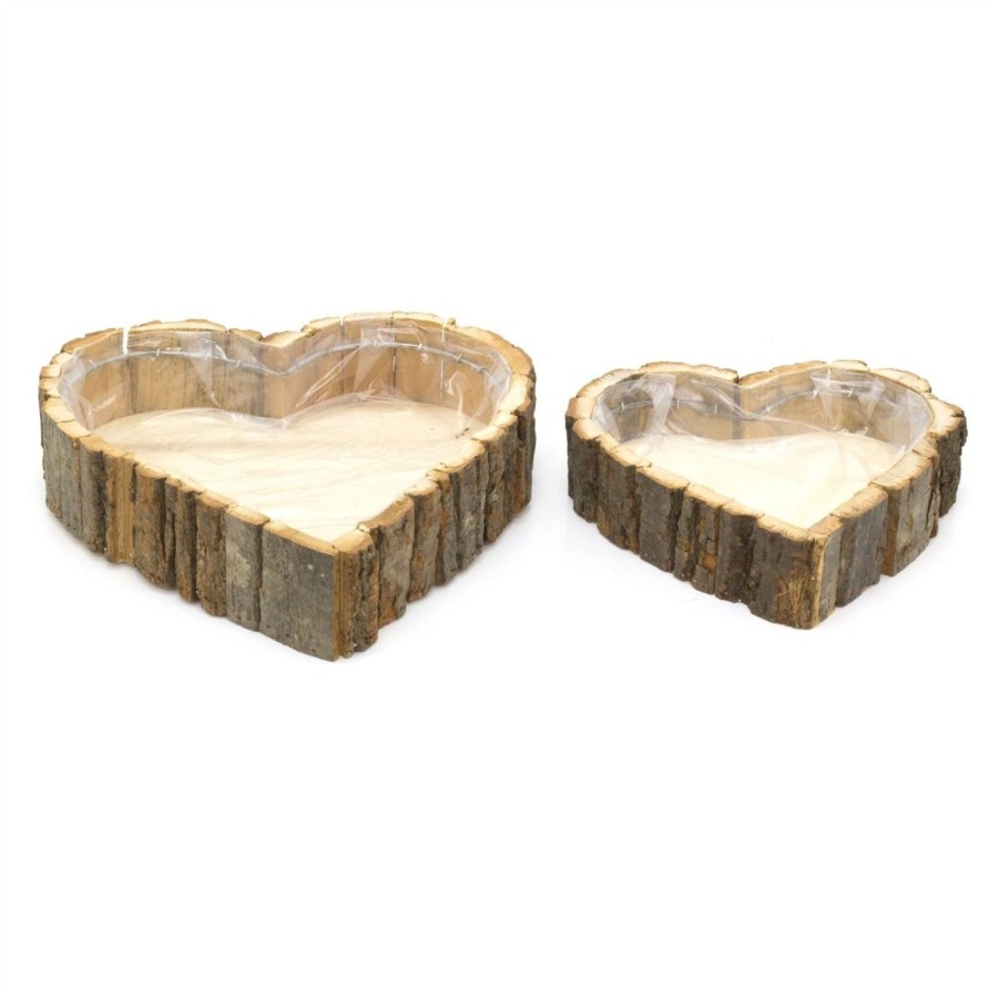 Home Accessories Carousel Shop Planters & Pots | Set Of 2 Rustic Wooden Heart Shaped Planters | Herb Planters Garden Flower Pots | 2 Piece Love Heart Plant Pots